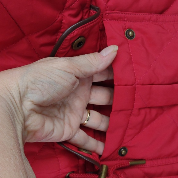 Lauren Ralph Lauren Red Quilted Full Zip Faux Leather Trim Patch Pocket Vest - Picture 6 of 13